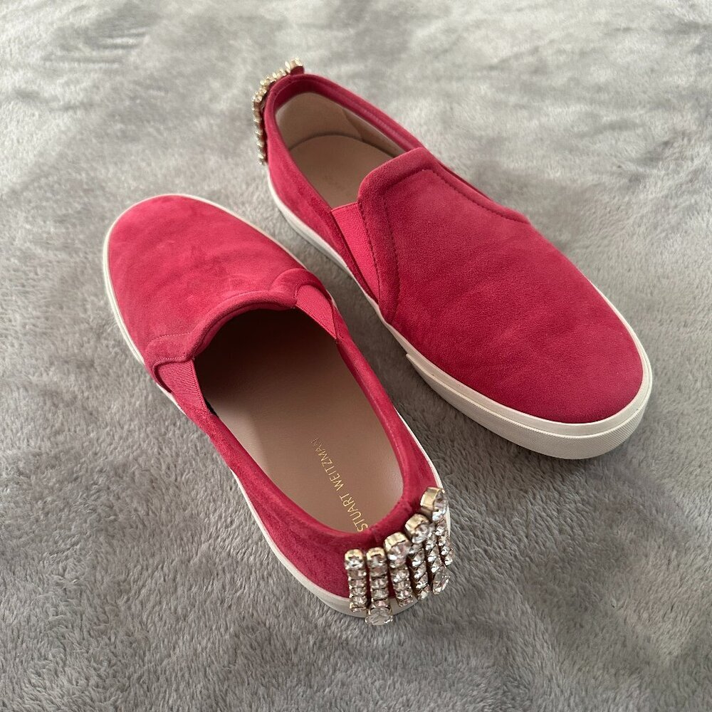 Stuart Weitzman Harlow Raspberry Pink Jewel Tassel Slip On Shoes 7.5 Loafers